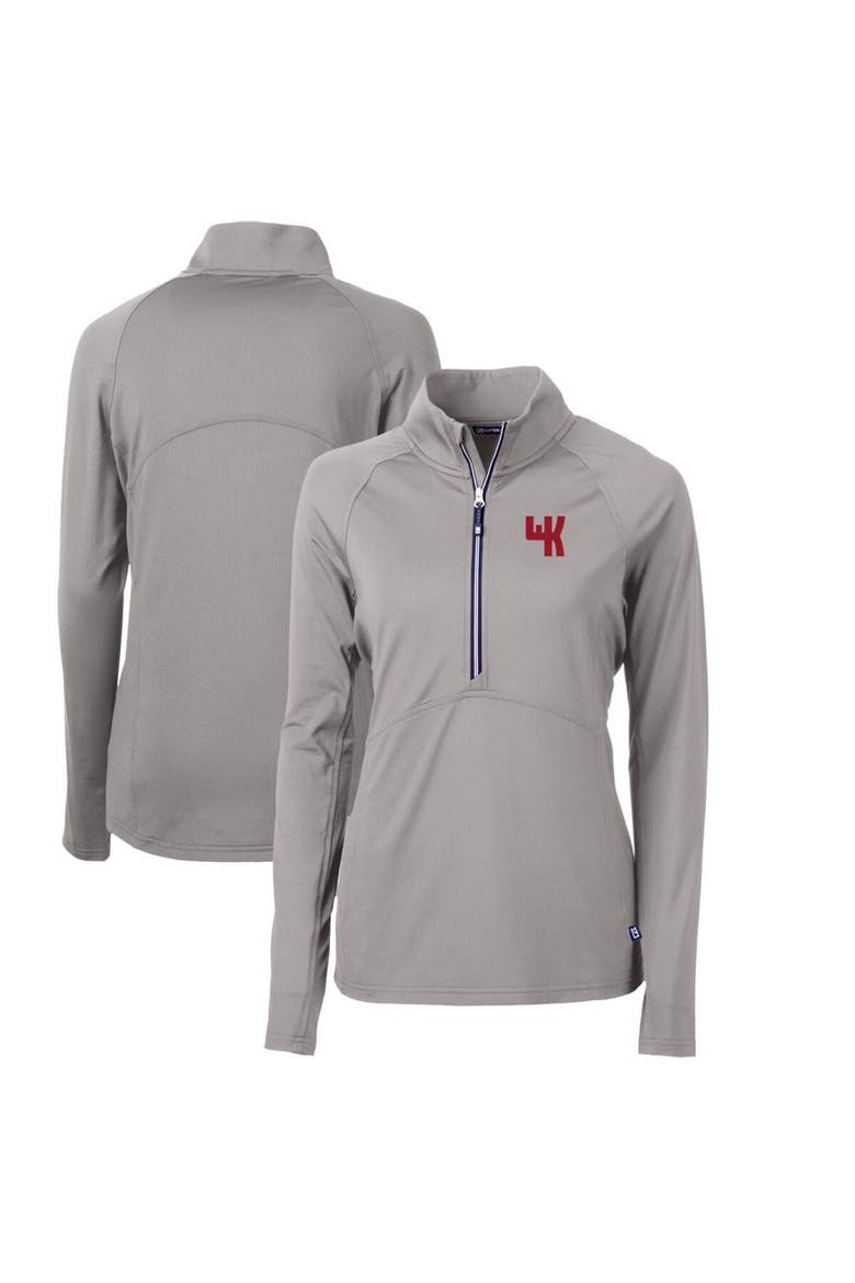 Women's Cutter & Buck Gray Western Kentucky Hilltoppers Adapt Eco Knit Stretch Recycled Half-Zip Pullover Top, Main, color, Gray
