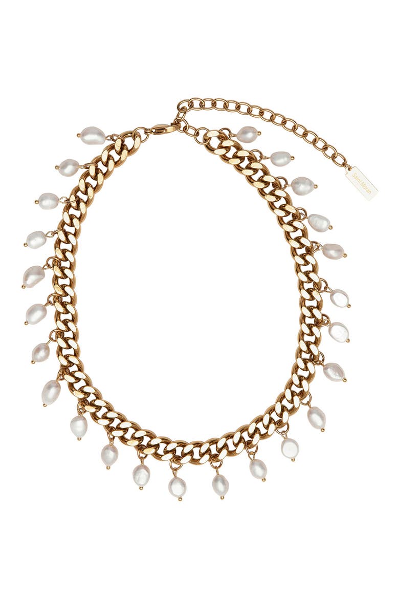 Freshwater Pearl Charm Curb Link Necklace, Main, color, WHITE/GOLD