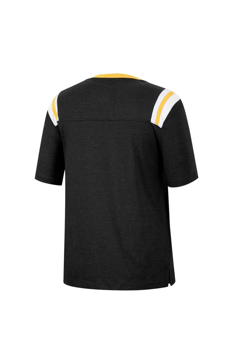 Women's Colosseum Heathered Black Iowa Hawkeyes 15 Min Early Football V-Neck T-Shirt, Alternate, color, Heather Black