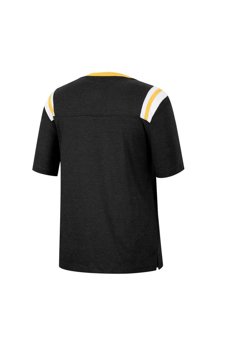 COLOSSEUM Women's Colosseum Heathered Black Iowa Hawkeyes 15 Min Early Football V-Neck T-Shirt, Alternate, color, 