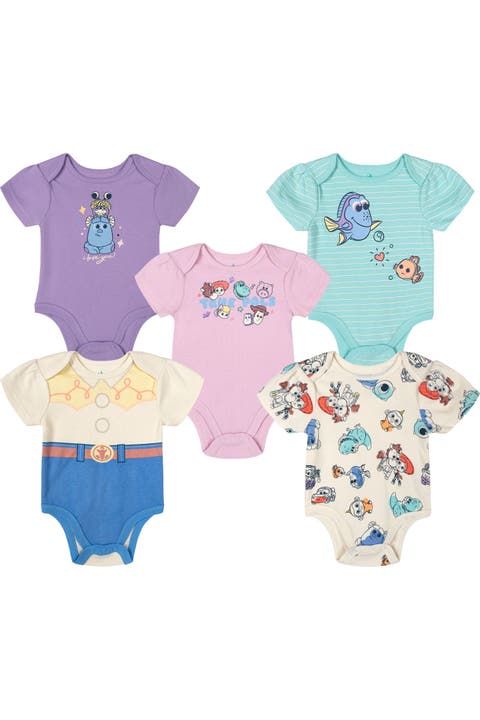 Pixar Girls' 5-Pack Short Sleeve Bodysuits