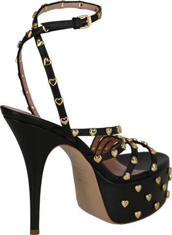 Heart Studded Ankle Strap Platform Sandal