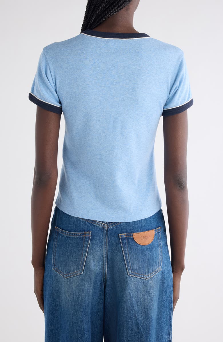 Chloé Logo Cotton Ringer Graphic T-Shirt, Alternate, color, Ceylan Blue