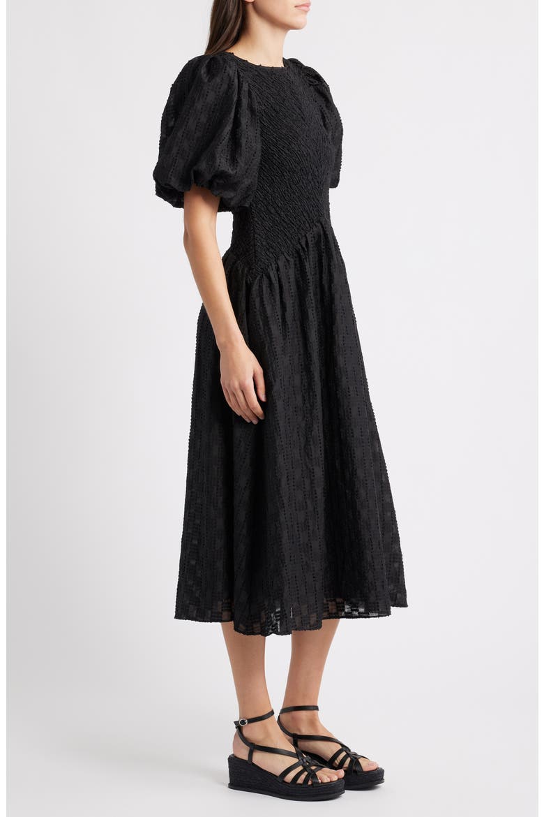 Tahia Textured Midi Dress, Alternate, color, BLACK