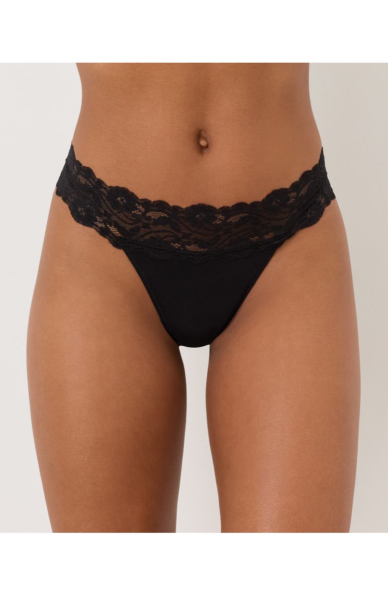 Pact Lace Waist Thong 3-Pack Made With Organic Cotton, Main, color, Black