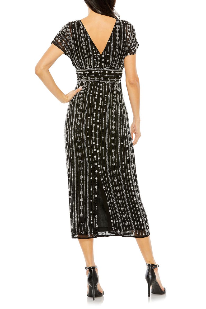 Beaded Cap Sleeve Column Midi Dress, Alternate, color, BLACK