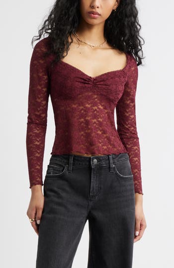 Bp. Pretty Lace Top In Burgundy