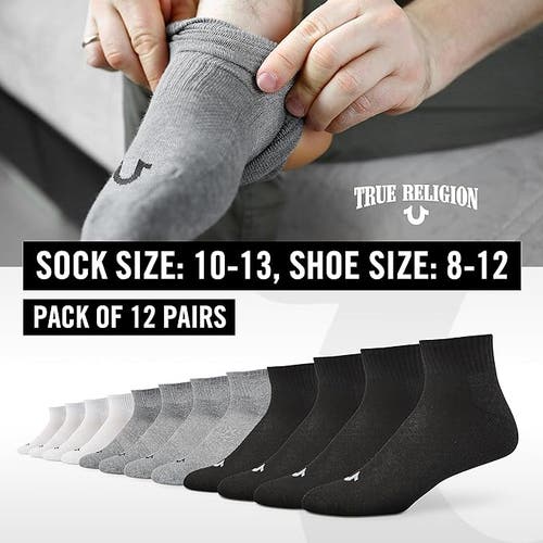 True Religion 12 Pairs Quarter Premium Athletic Ankle Socks In Multi