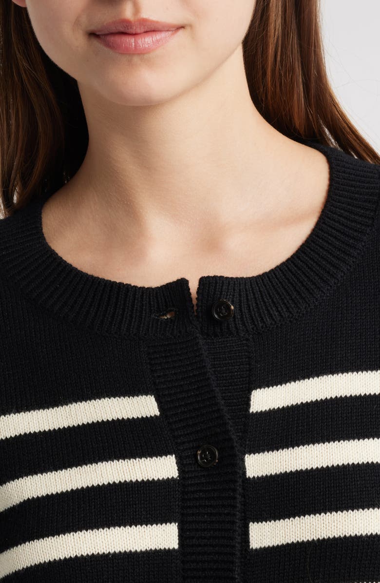 Rails Norah Cotton & Cashmere Blend Cardigan, Alternate, color, Black Ivory Stripe