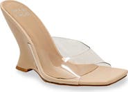 CHASE AND CHLOE Alia Clear Strap Wedge Sandal
