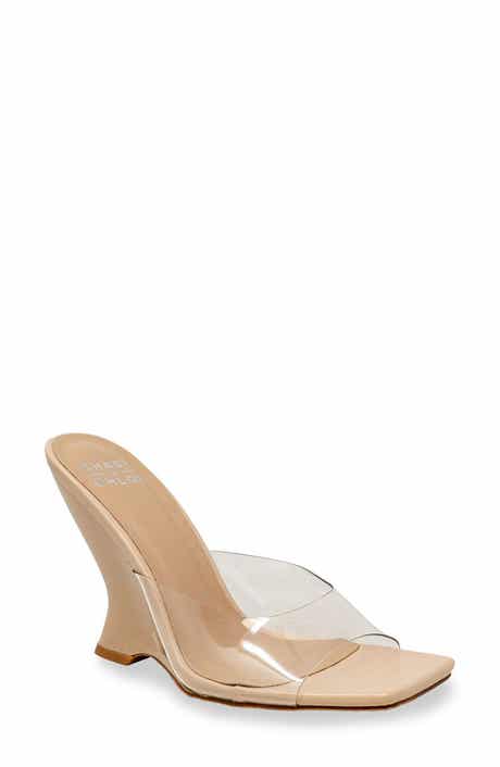 CHASE AND CHLOE Alia Clear Strap Wedge Sandal