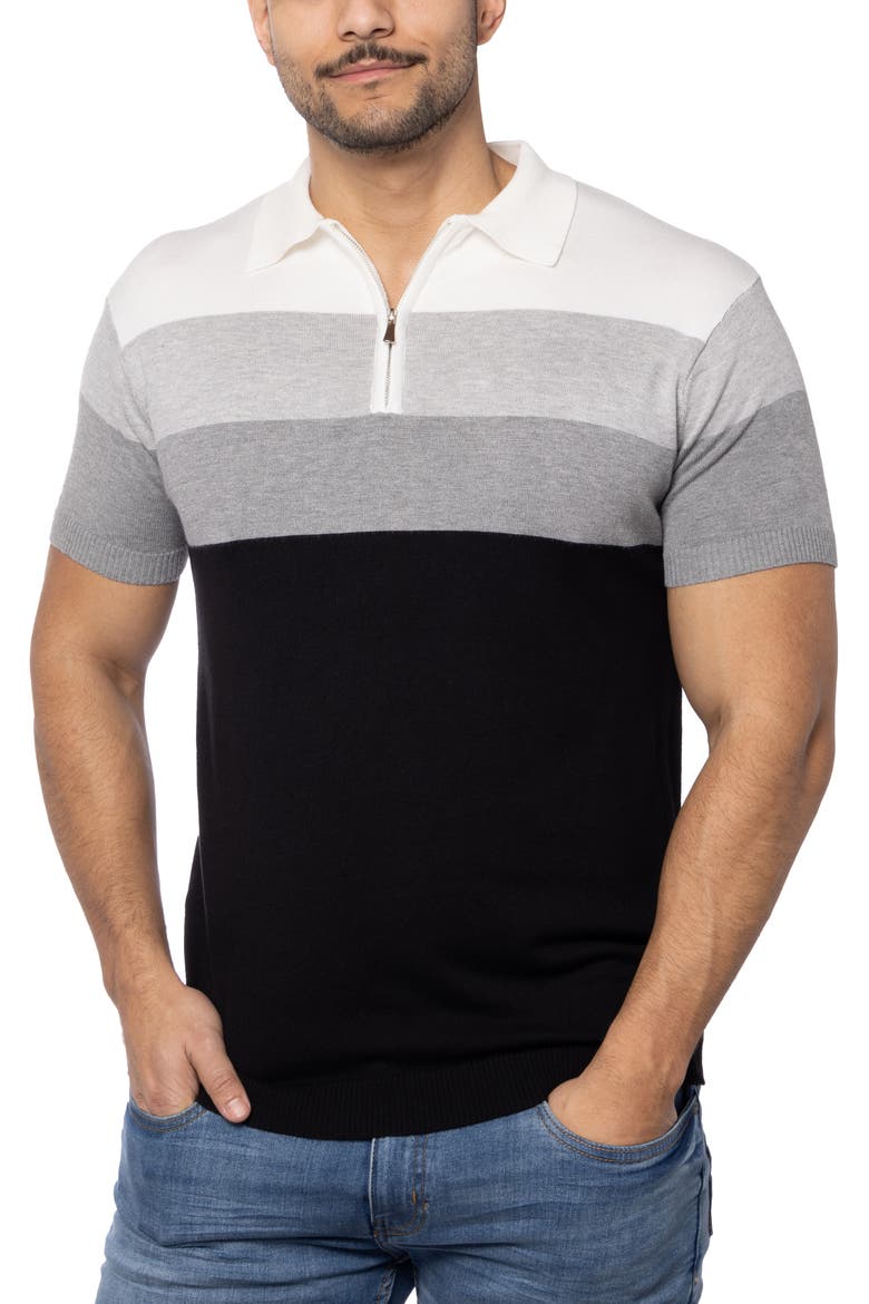 Striped Polo Sweater, Alternate, color, BLACK
