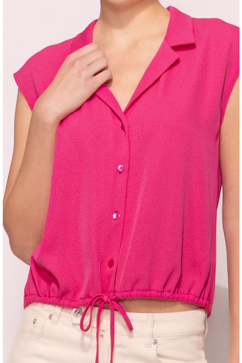 Drawstring Hem Sleeveless Button-Up Shirt, Alternate, color, MAGENTA