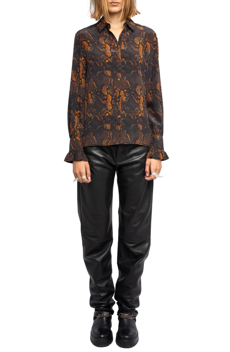 Zadig & Voltaire Thely Python Print Silk Button-Up Shirt, Alternate, color, Black