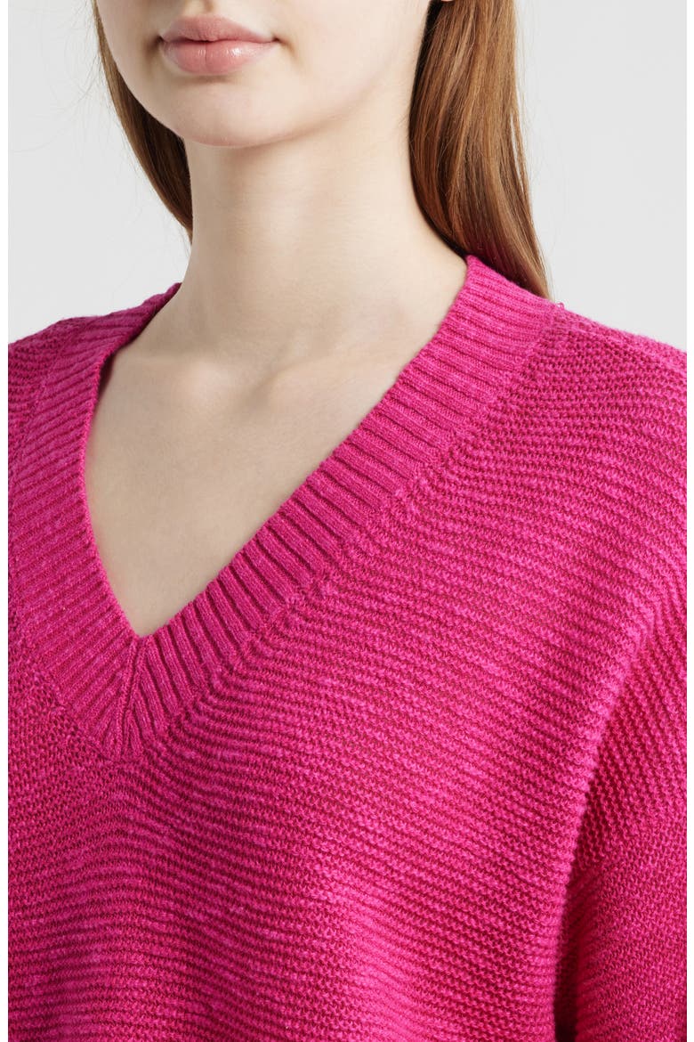 Organic Linen & Organic Cotton V-Neck Sweater, Alternate, color, FUCHSIA