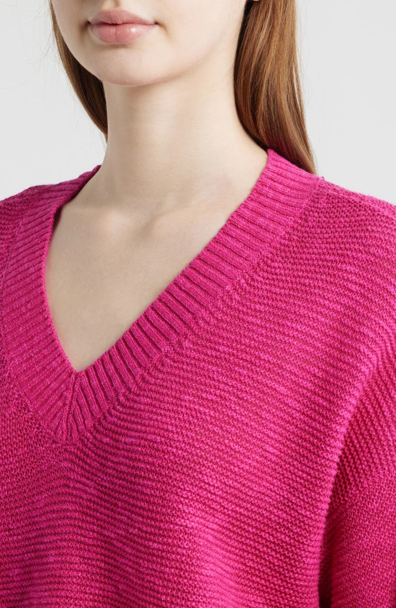 Eileen Fisher Organic Linen & Organic Cotton V-Neck Sweater, Alternate, color, Fuchsia