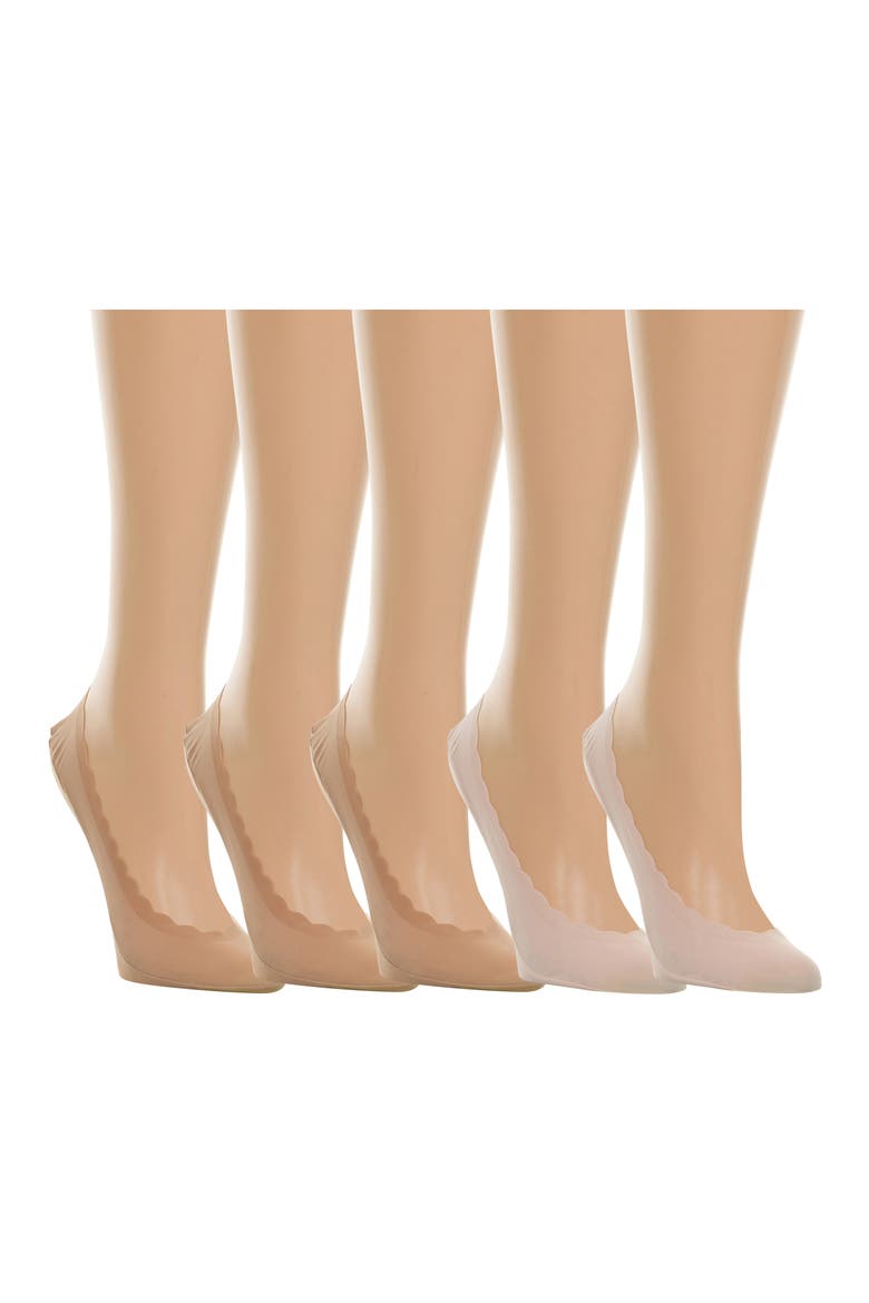 5-Pack Scalloped Laser Cut Liner Socks, Alternate, color, LINEN/ NUDE
