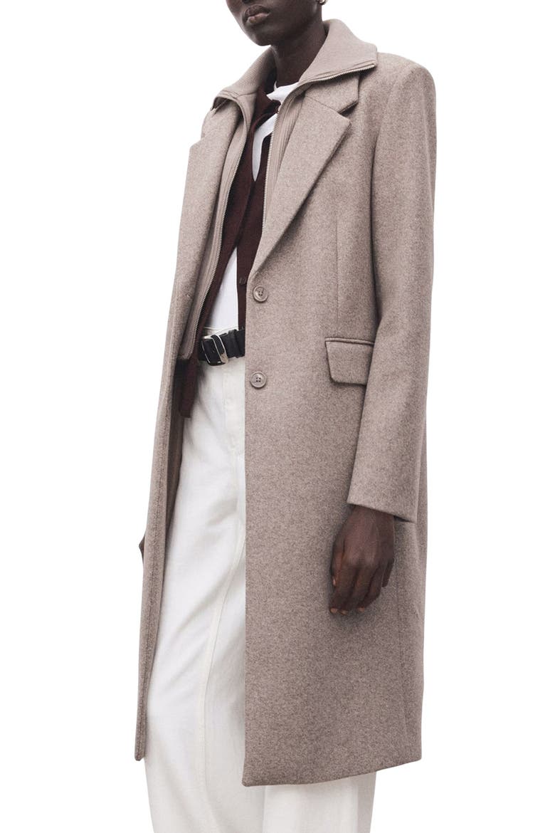 Notch Collar Coat with Removable Bib Insert, Main, color, BROWN