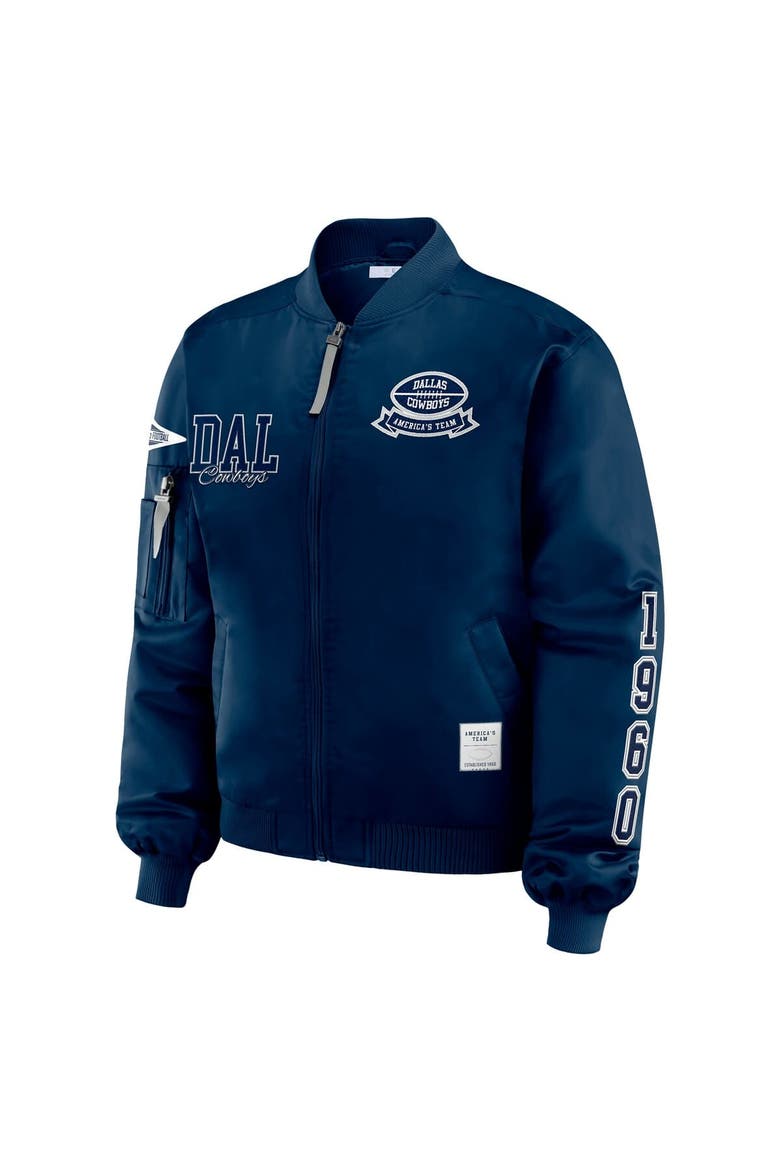 Women's WEAR by Erin Andrews Navy Dallas Cowboys Patch Full-Zip Bomber Jacket, Alternate, color, Navy