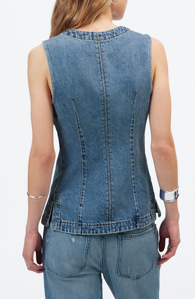 Madewell Denim High Crewneck Vest, Alternate, color, Billings Wash