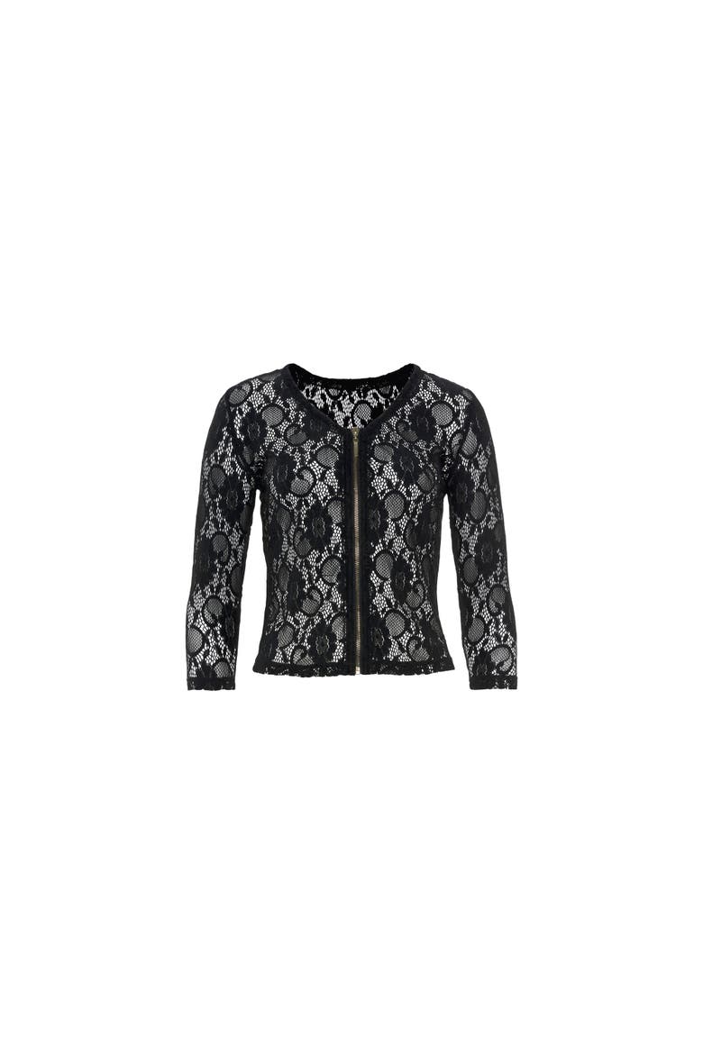 Floral Lace Zip Jacket, Alternate, color, Black