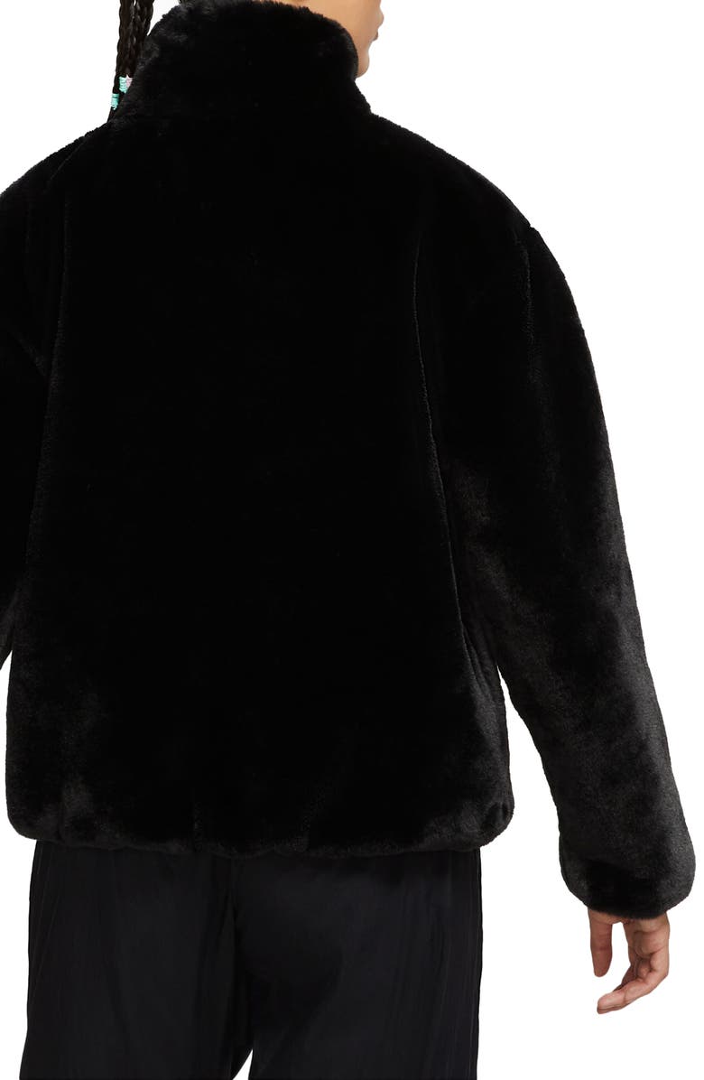 swoosh faux fur jacket