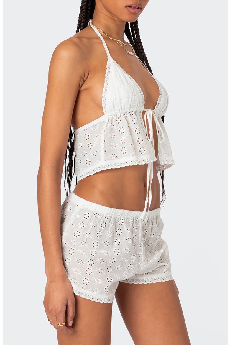 Eyelet Tie Front Crop Halter Top, Alternate, color, WHITE