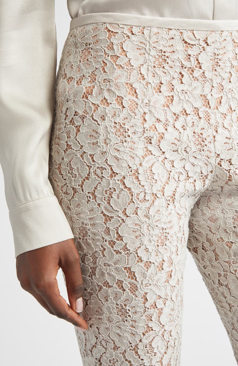 Michael Kors Collection Floral Lace Bootleg Pants, Alternate, color, Oyster
