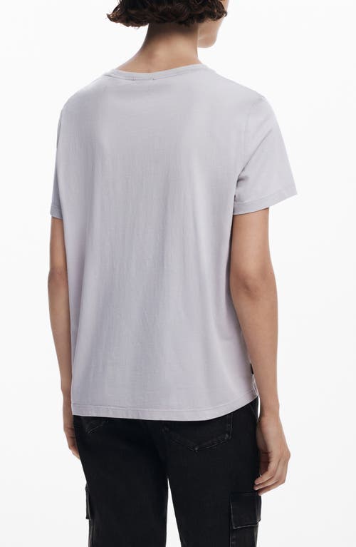 Desigual Mickey Mouse Striped Ringer Graphic T-shirt In Neutral Gray
