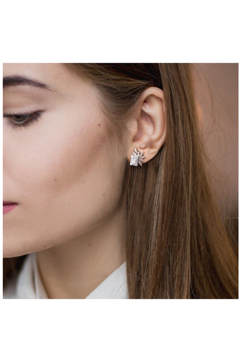 Emerald and Marquise Lab-Created White Sapphire Stud Earrings, Alternate, color, SILVER