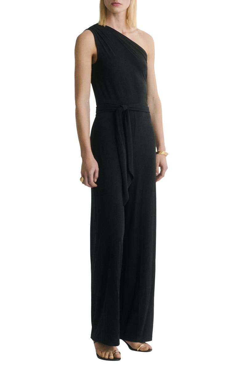 MANGO Belted One-Shoulder Jumpsuit, Main, color, 