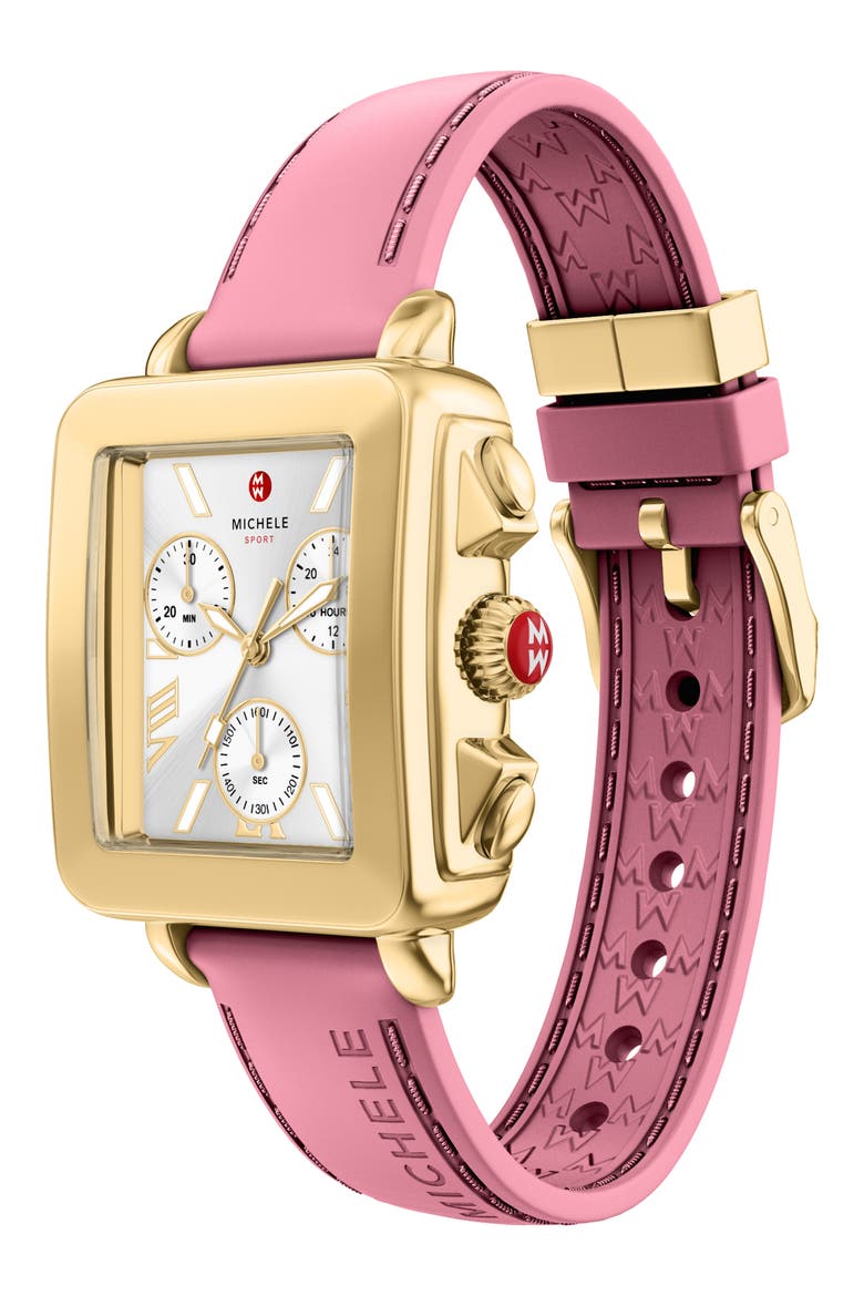 Deco Sport Mid Chronograph Silicone Strap Watch, 34mm x 36mm, Alternate, color, PINK
