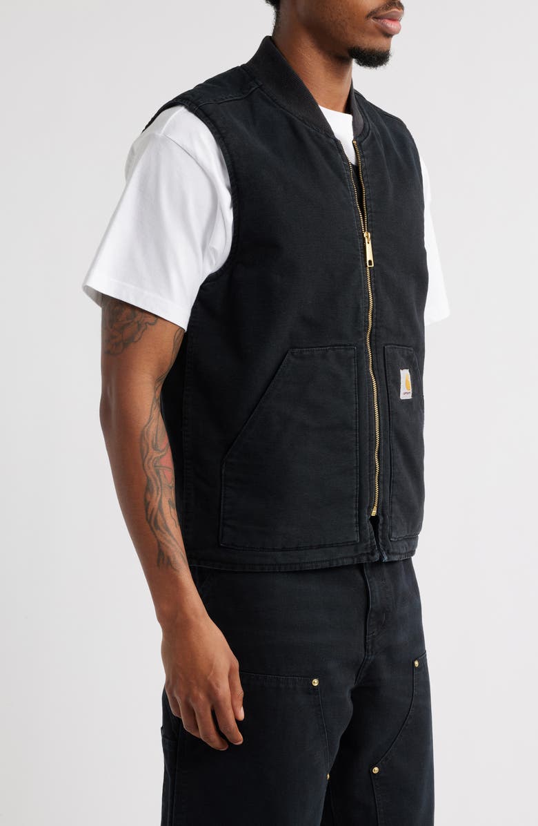 Carhartt Work In Progress Classic Organic Cotton Canvas Vest, Alternate, color, Black (Stone Canvas)