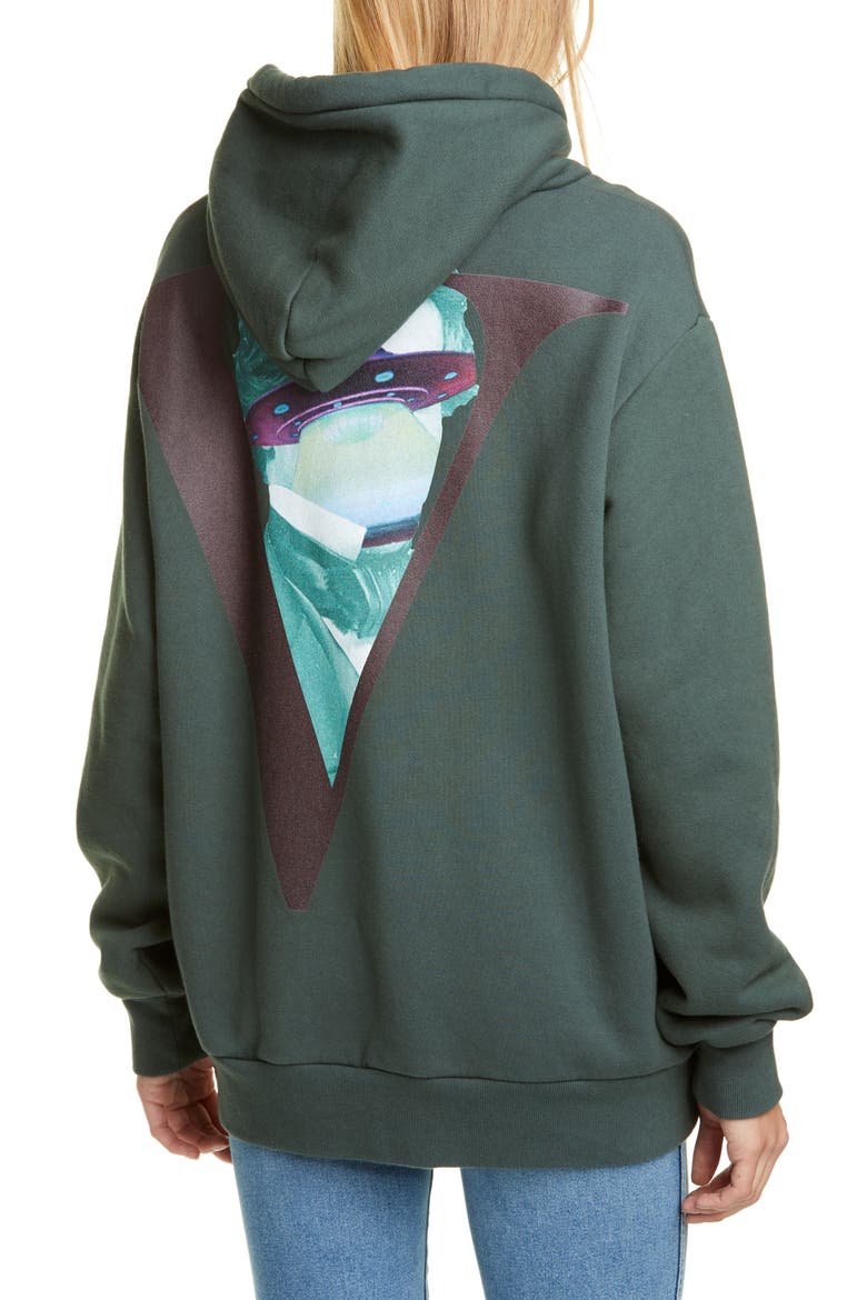 x Valentino V-Face UFO Print Hoodie, Alternate, color, KHAKI GREEN