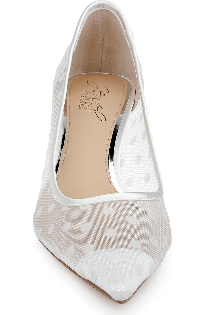 Jewel Badgley Mischka Elena Pointed Cap Toe Pump, Alternate, color, Ivory Satin