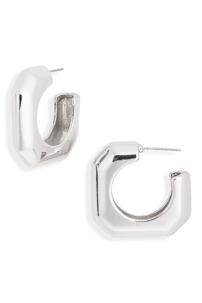 Squared Hoop Earrings, Main, color, SILVER