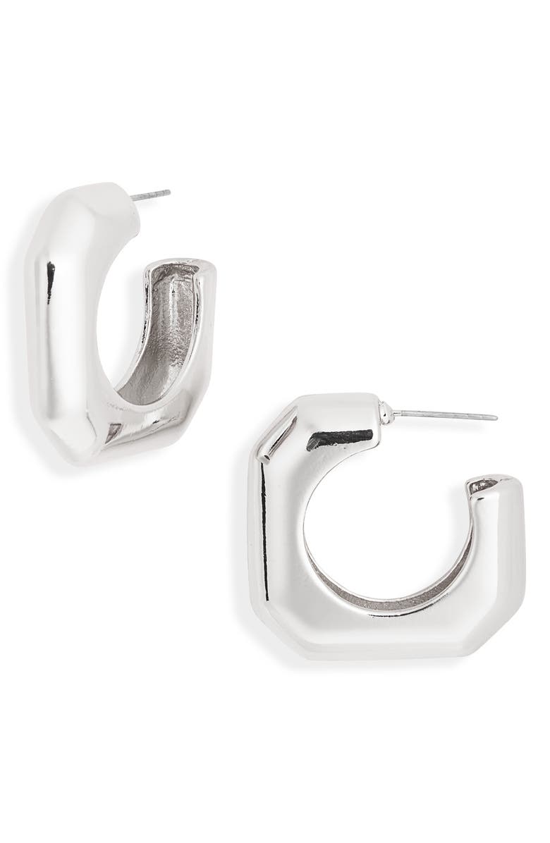 Leith Squared Hoop Earrings, Main, color, Silver