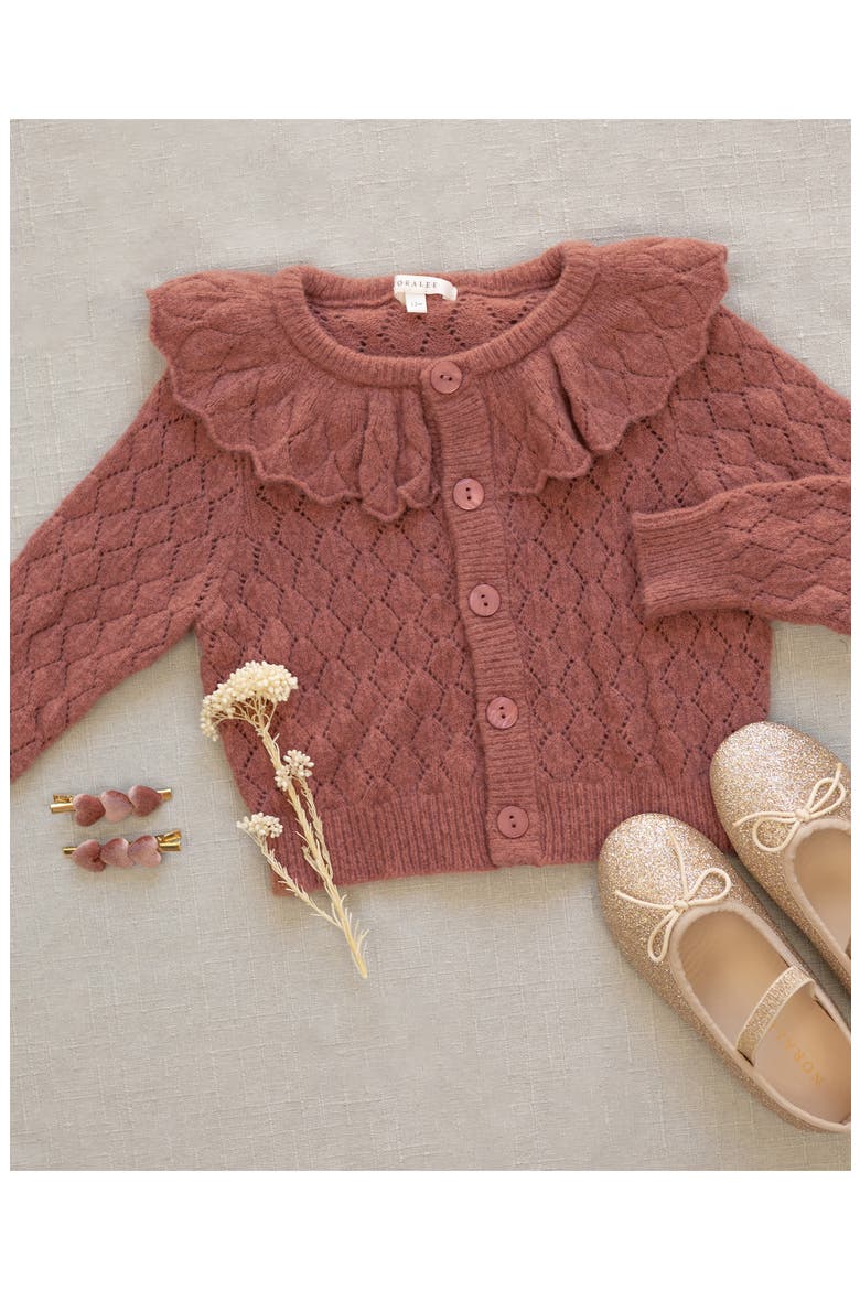 Kids' Ruffle Cardigan, Alternate, color, RASPBERRY