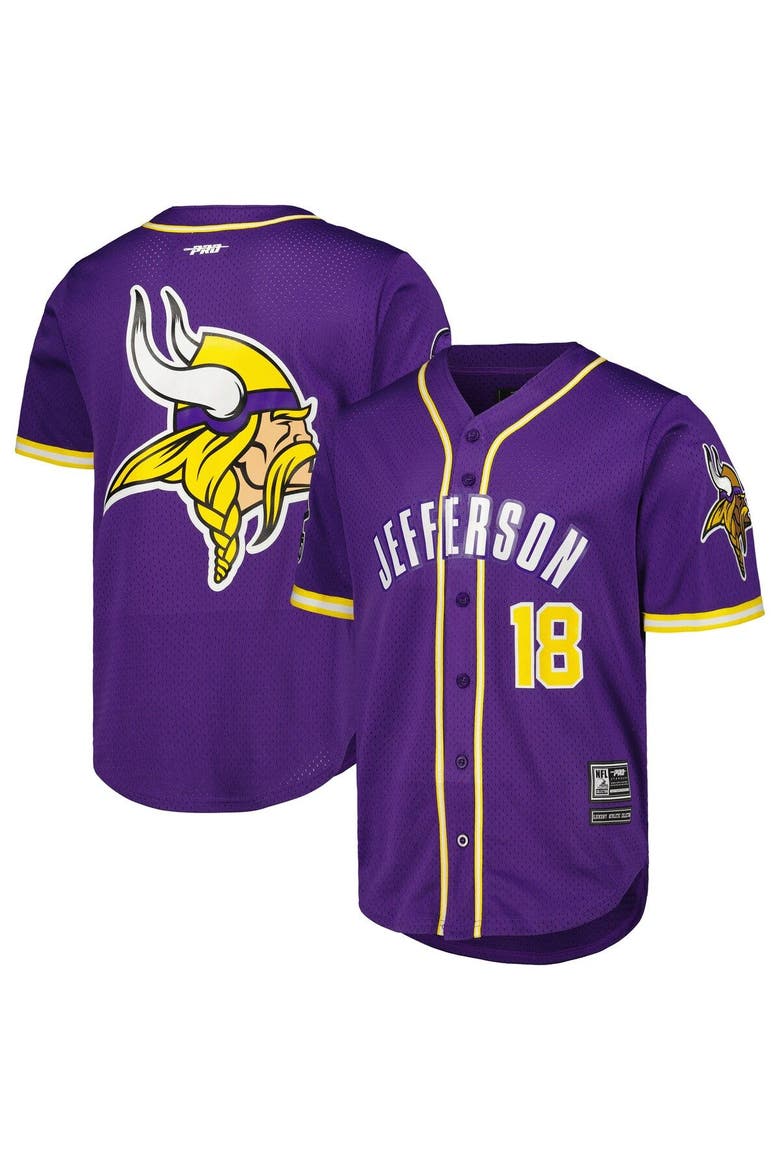 Men's Pro Standard Justin Jefferson Purple Minnesota Vikings Mesh Baseball Button-Up T-Shirt, Main, color, Purple