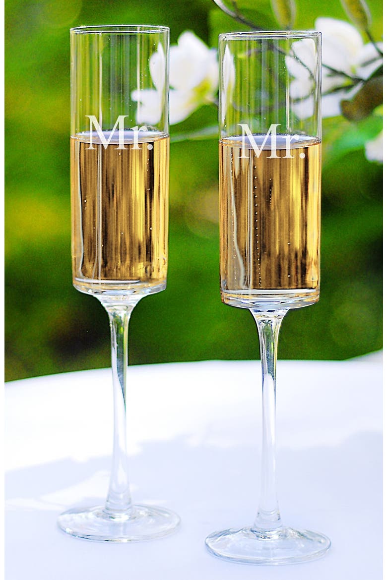 'For the Couple' Etched Contemporary Champagne Flutes, Main, color, MR & MR
