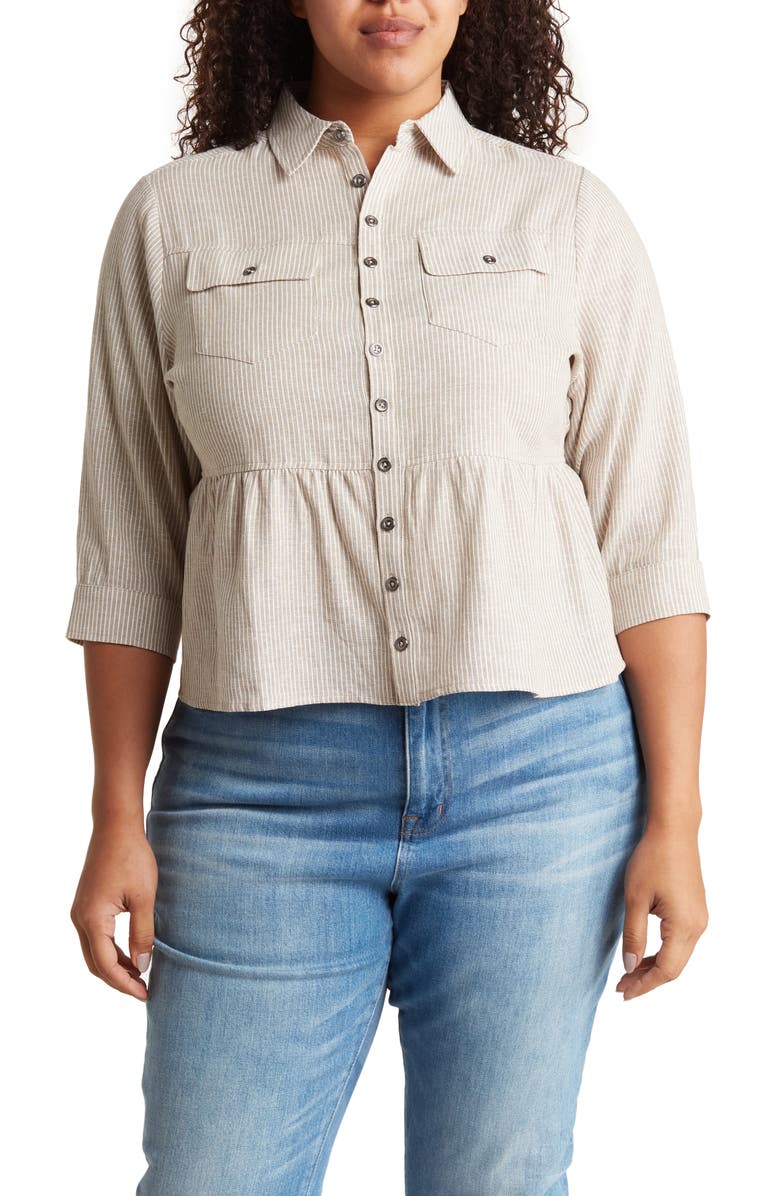 Belldini Collar Three-Quarter Sleeve Peplum Blouse, Main, color,