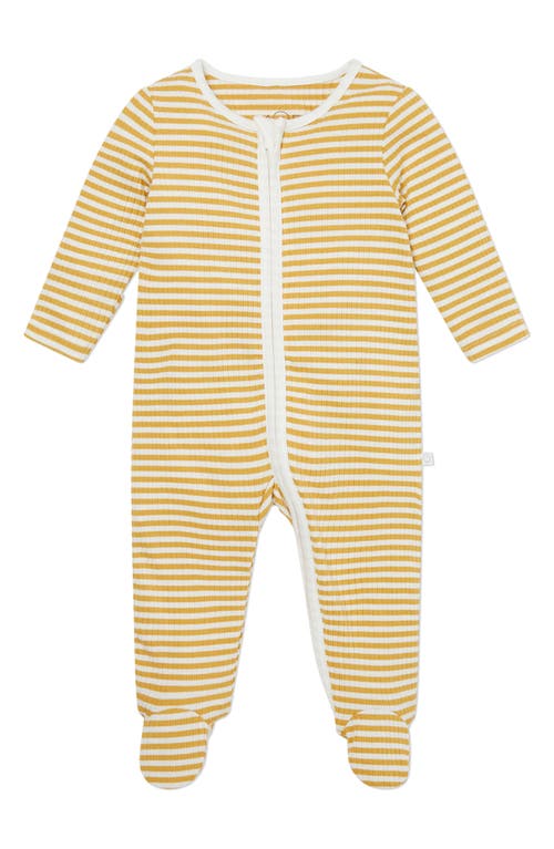 Shop Mori Rib Fitted One-piece Footed Pajamas In Mustard Stripe