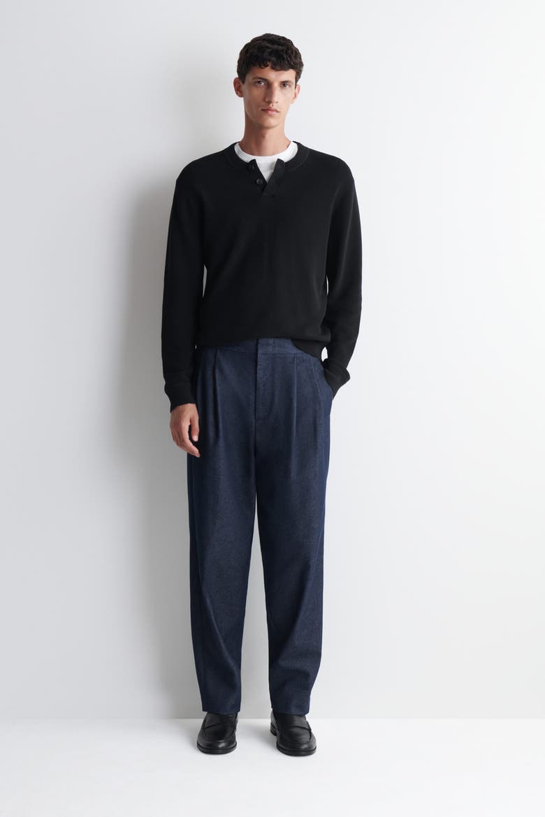 Knitted Cotton Henley Sweater, Alternate, color, BLACK