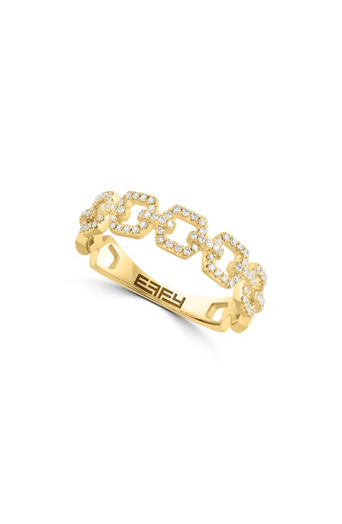 14K Gold Plated Sterling Silver Diamond Link Band Ring