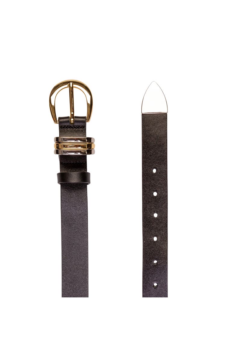 BLACK SUEDE STUDIO Ring Belt, Alternate, color, Black Leather / Silver + Gold