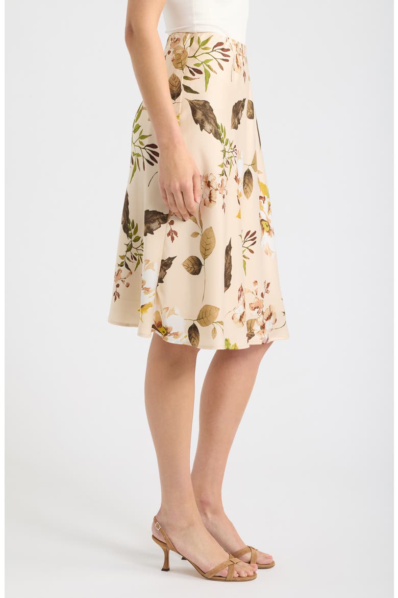 Floral Print Satin Midi Skirt, Alternate, color, SAND FLORAL