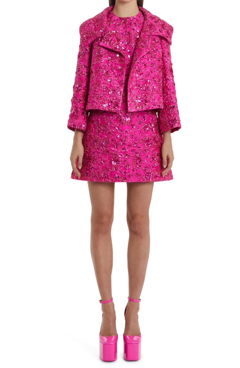 Valentino Garavani Embellished Crop Floral Brocade Jacket, Alternate, color, Pink Pp Uwt