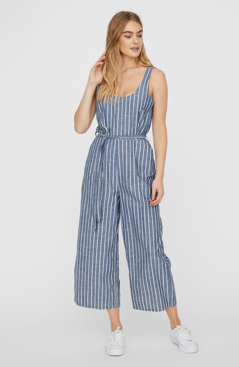 VERO MODA Dotti Stripe Chambray Crop Jumpsuit, Alternate, color, 