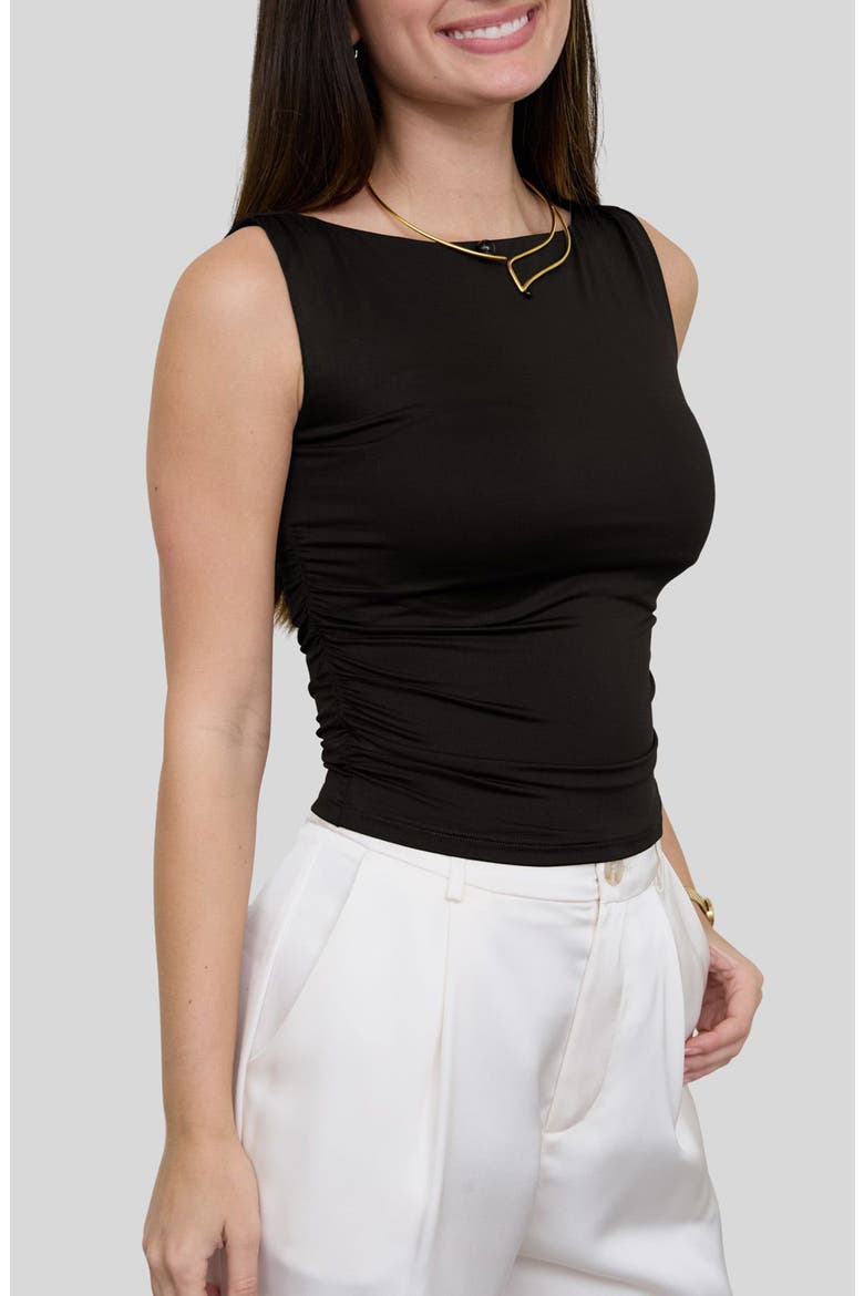 Boat Neck Sleeveless Top, Alternate, color, BLACK