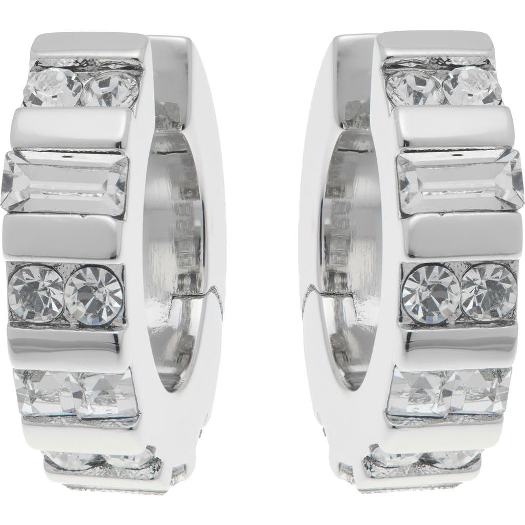 Reiss Sadie Crystal Huggie Hoop Earrings In Silver Tone/clear Crystal